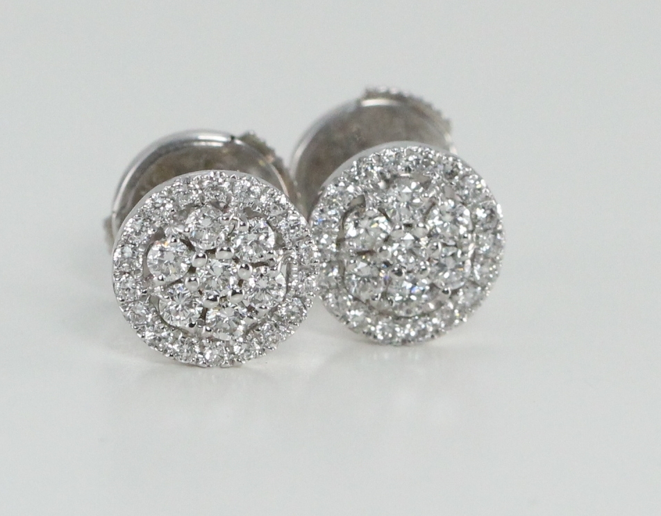 Sterling Silver & CVD Diamonds 7 stone Cluster Earrings with 14k Gold Post